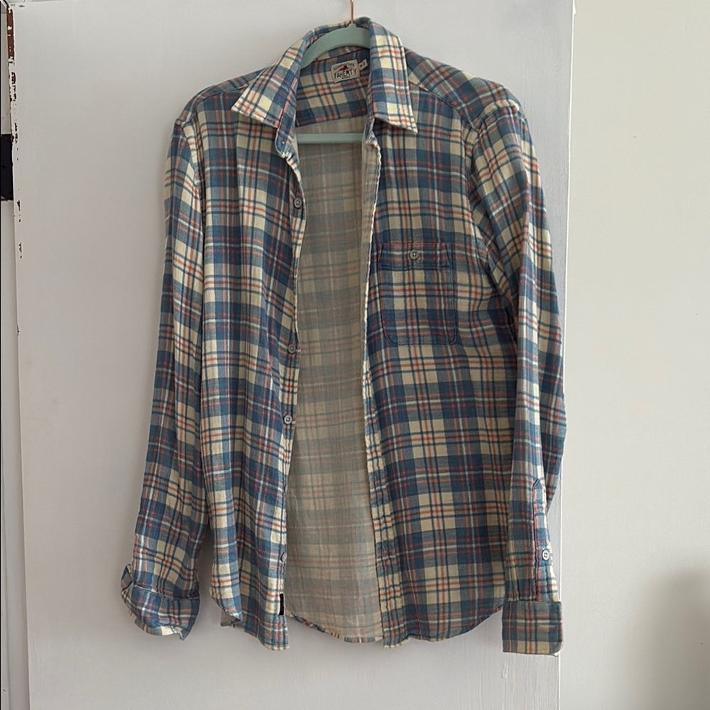 Faherty Blue and Cream Plaid Shirt